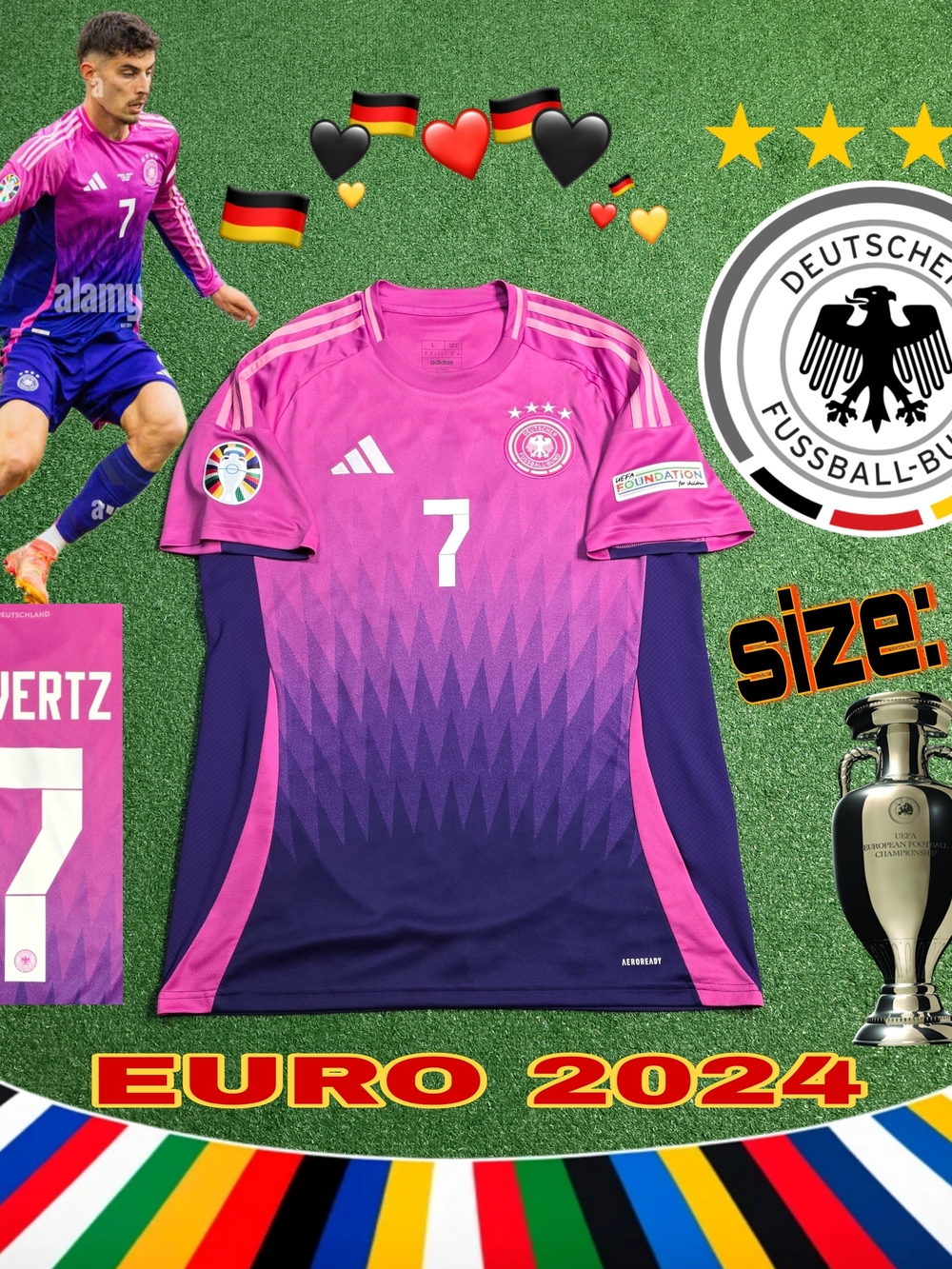 Adidas Germany National Team Kai Havertz #7 Euro 2024 Away Jersey Mens Large